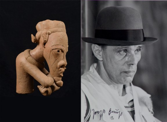 Imágenes Joseph Beuys, Output #32 1978 y Torso de hombre de brazos cruzados, Nok, Nigeria, entre los siglos III y VII d.C